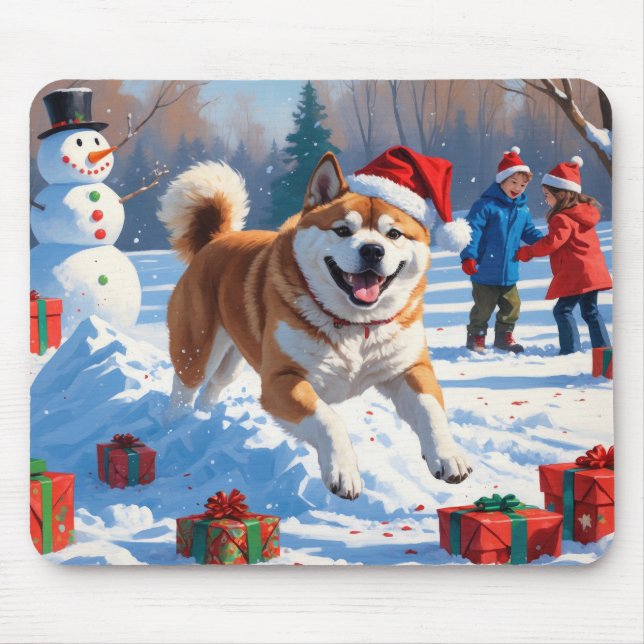 Akita Christmas Festive Snow Scene  Mouse Pad (Front)