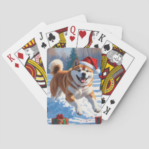 Akita Christmas Festive Snow Scene  Playing Cards