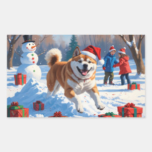 Akita Christmas Festive Snow Scene  Rectangular Sticker