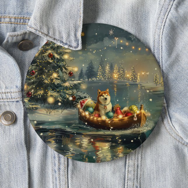 Akita Christmas Festive Voyage 6 Cm Round Badge (In Situ)