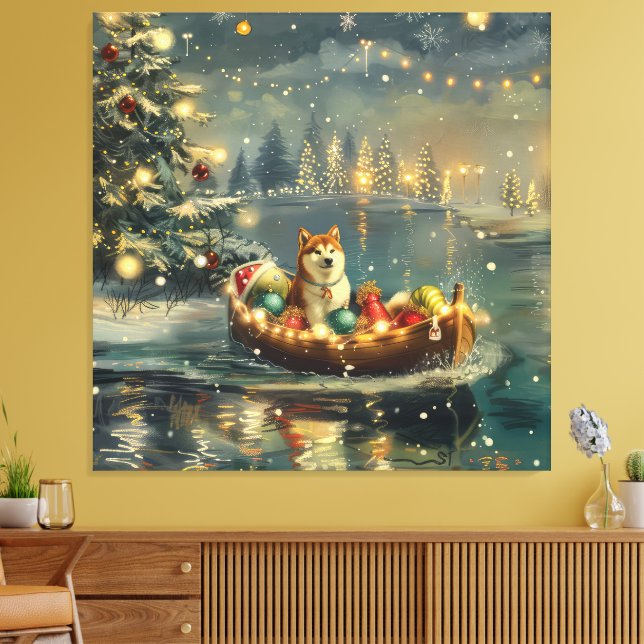 Akita Christmas Festive Voyage Canvas Print (Insitu(LivingRoom))
