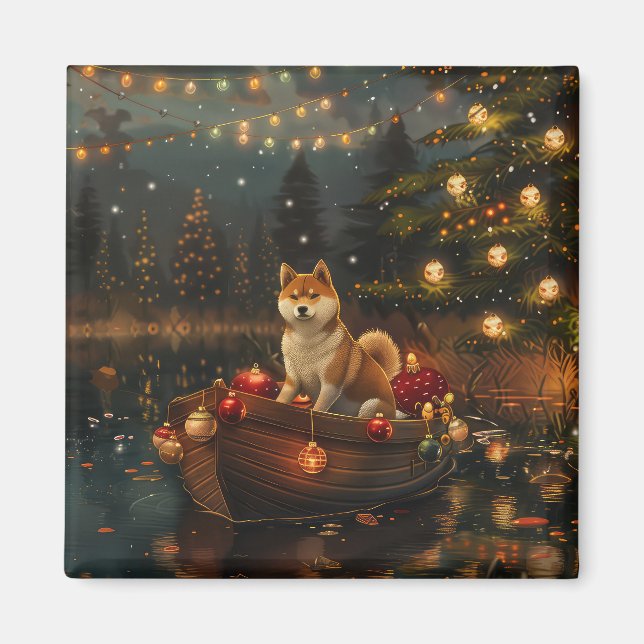 Akita Christmas Festive Voyage Magnet (Front)
