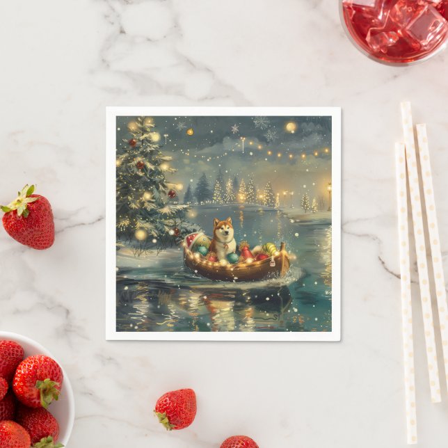 Akita Christmas Festive Voyage Napkin (Insitu)