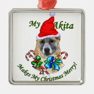 Akita Christmas Metal Tree Decoration