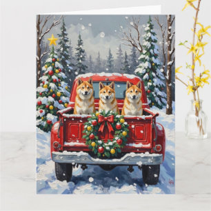 Akita Christmas Red Truck Holiday Card