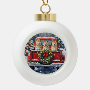 Akita Christmas Red Truck Holiday Ceramic Ball Christmas Ornament
