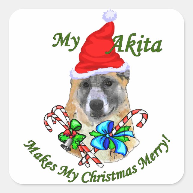 Akita Christmas Square Sticker (Front)