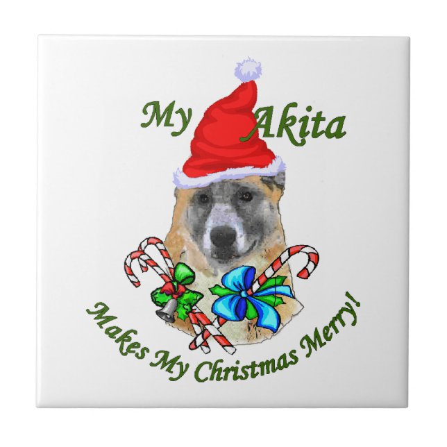 Akita Christmas Tile (Front)