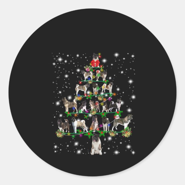 Akita Christmas Tree Covered By Flashli Classic Round Sticker (Front)