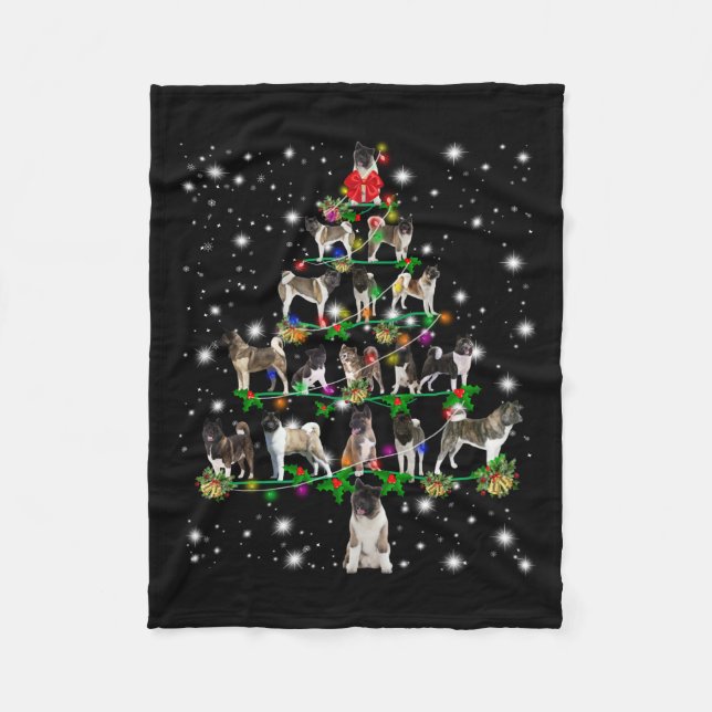 Akita Christmas Tree Covered By Flashli Fleece Blanket (Front)