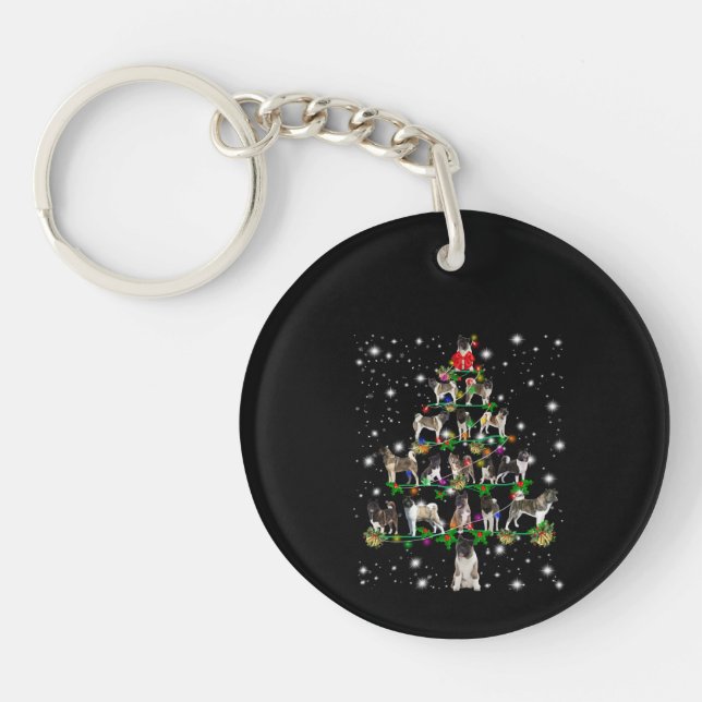 Akita Christmas Tree Covered By Flashli Key Ring (Front)