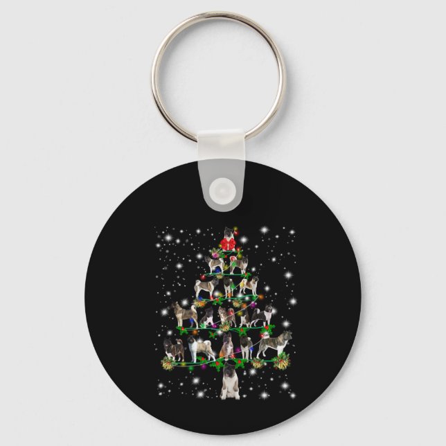 Akita Christmas Tree Covered By Flashli Key Ring (Front)