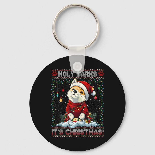 Akita Christmas Tree Lights Decorations Dog Lover  Key Ring (Front)