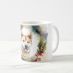 Akita Christmas Wreath Festive Pup Coffee Mug