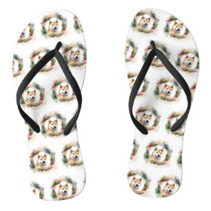 Akita Christmas Wreath Festive Pup Jandals