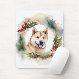 Akita Christmas Wreath Festive Pup Mouse Pad