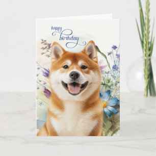 Akita Dog Birthday Wishes Wildflower Garden Card