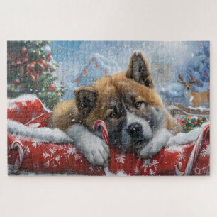 Akita Dog Christmas Festive Jigsaw Puzzle