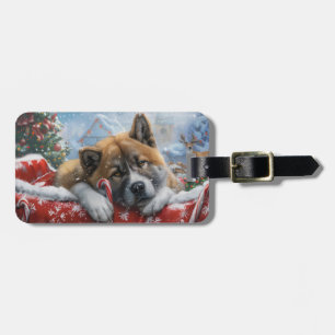 Akita Dog Christmas Festive Luggage Tag