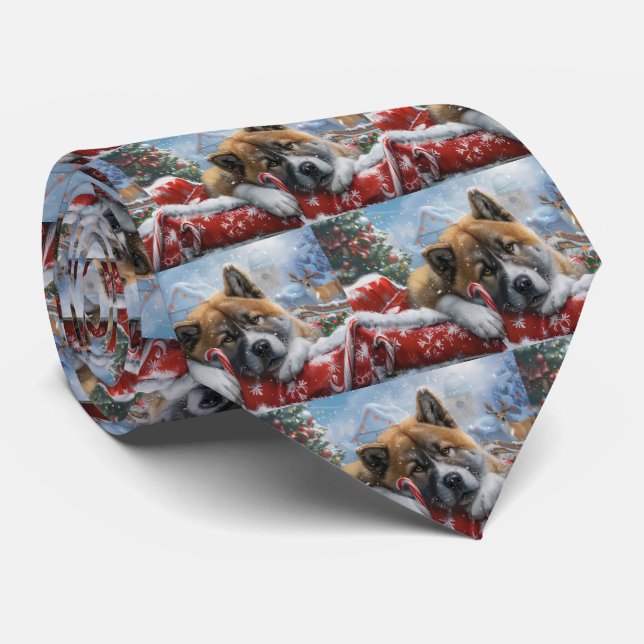Akita Dog Christmas Festive Tie (Rolled)