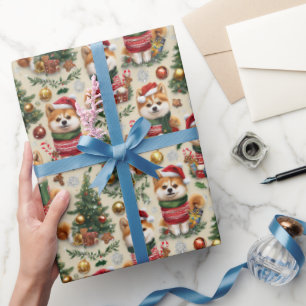 Akita Dog Christmas Holiday Pattern Wrapping Paper