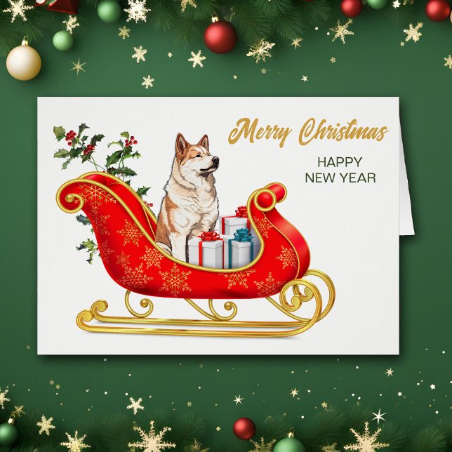 Akita Dog Christmas Sleigh Card (Creator Uploaded)