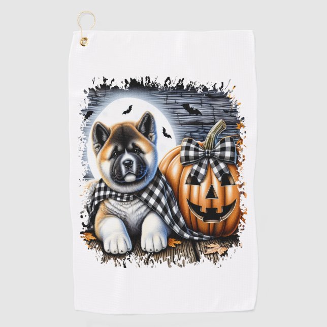 Akita Dog Halloween Square Golf Towel (Front)