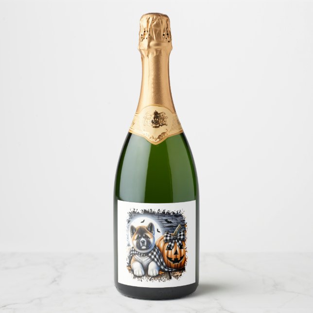Akita Dog Halloween Square Sparkling Wine Label (Front)