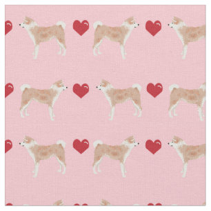 akita dog hearts pink fabric