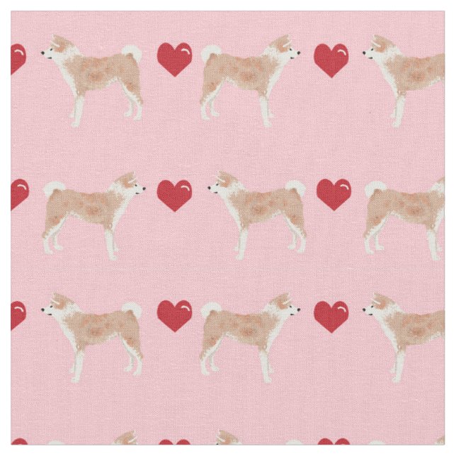 akita dog hearts pink fabric (Close Up)