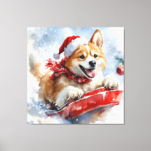 Akita Dog in Sledge Let it Snow Christmas Canvas Print