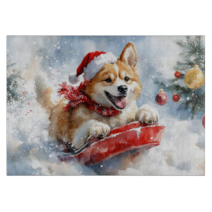 Akita Dog in Sledge Let it Snow Christmas Cutting Board
