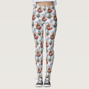 Akita Dog in Sledge Let it Snow Christmas Leggings