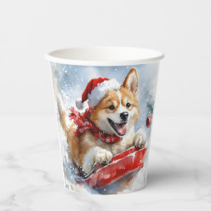 Akita Dog in Sledge Let it Snow Christmas Paper Cups