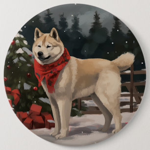 Akita Dog in Snow Christmas 6 Cm Round Badge