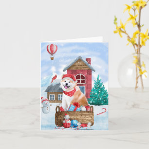 Akita Dog In snow Christmas Dog House Card