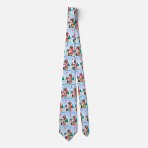 Akita Dog In snow Christmas Dog House Tie