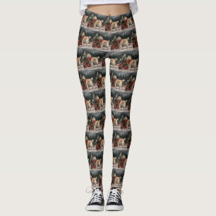 Akita Dog in Snow Christmas Leggings