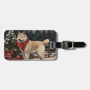 Akita Dog in Snow Christmas Luggage Tag