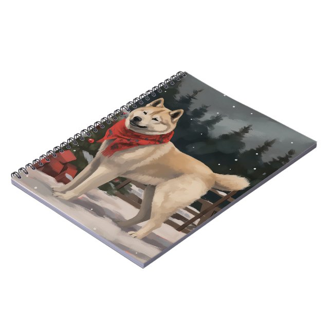 Akita Dog in Snow Christmas Notebook (Left Side)