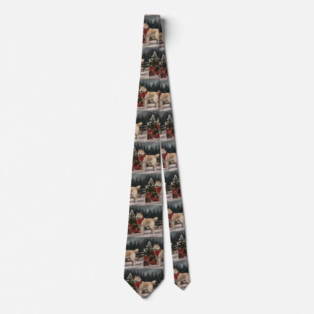 Akita Dog in Snow Christmas Tie (Front)
