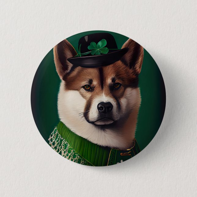 akita dog in St. Patrick's Day Dress 6 Cm Round Badge (Front)