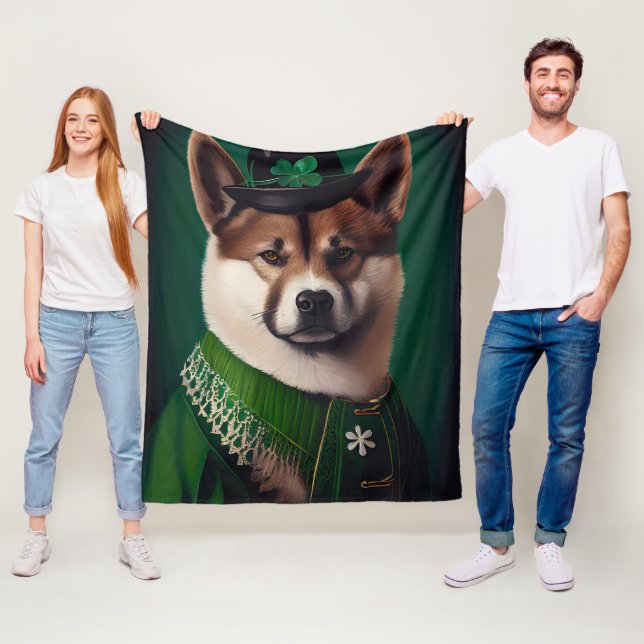 akita dog in St. Patrick's Day Dress Fleece Blanket (In Situ)