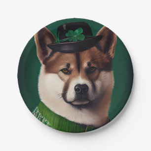 akita dog in St. Patrick's Day Dress Paper Plate