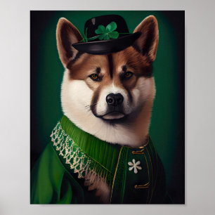 akita dog in St. Patrick's Day Dress Poster