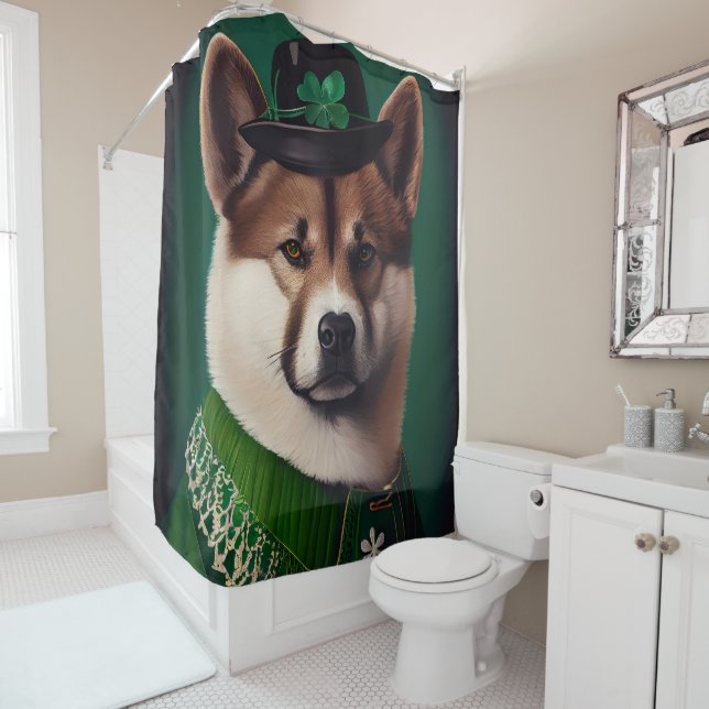 akita dog in St. Patrick's Day Dress Shower Curtain (In Situ)