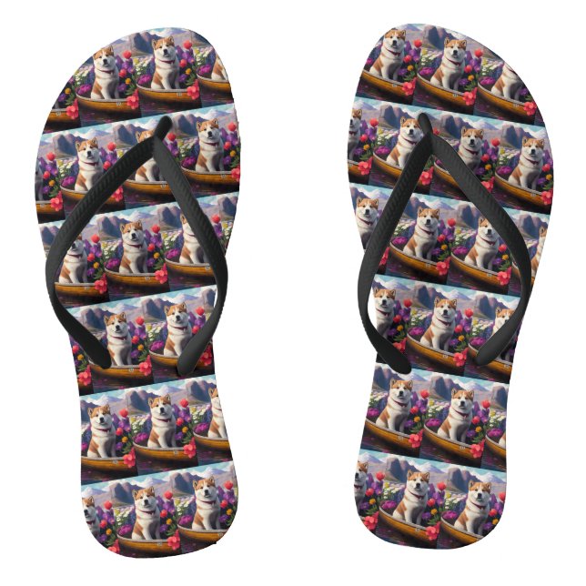 Akita Dog on a Paddle: A Scenic Adventure Jandals (Footbed)