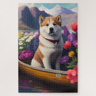 Akita Dog on a Paddle: A Scenic Adventure Jigsaw Puzzle