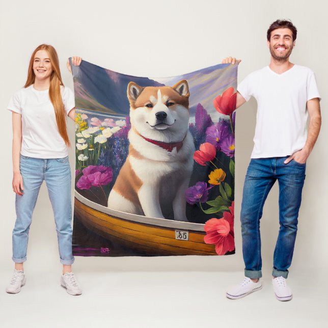 Akita Dog on a Paddle: A Scenic Adventure Socks Fleece Blanket (In Situ)