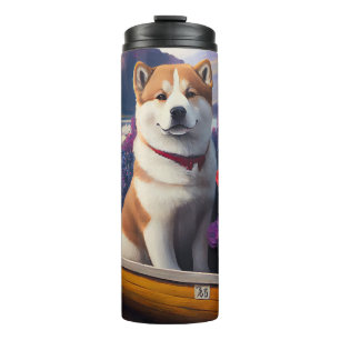 Akita Dog on a Paddle: A Scenic Adventure Thermal Tumbler